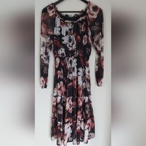 Enfocus Studio Black Rust Cream Floral Long Sleeve Dress